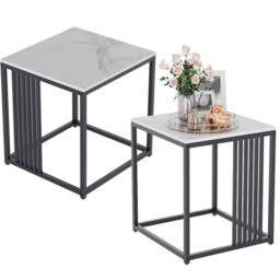 KORVIXA Marble Stone Side Table Coffee Tables in Warm White - Size: 0.6m2