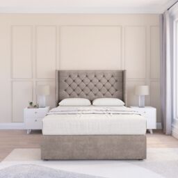 "Sloomy Dior Plush Wingback Bed Set, 2 Drawers & 54"" Floor Standing Headboard in Stone - Size: Small Double" - thumbnail 2