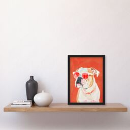 "Artery8 Dog Lover English Bulldog Sunglasses Pop Art Red Framed Wall Art - Size: W12"" x H16""" - thumbnail 4