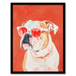 "Artery8 Dog Lover English Bulldog Sunglasses Pop Art Red Framed Wall Art - Size: W12"" x H16""" - thumbnail 1