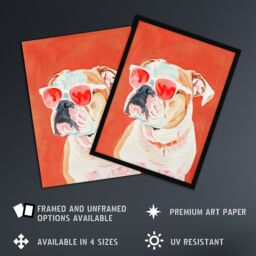 "Artery8 Dog Lover English Bulldog Sunglasses Pop Art Red Framed Wall Art - Size: W12"" x H16""" - thumbnail 2