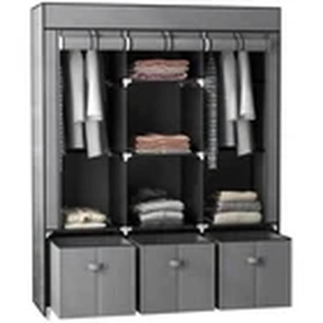 EONLION Grey Portable Fabric Wardrobe with 5 Shelves & 3 Drawers - image 1