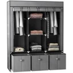 EONLION Grey Portable Fabric Wardrobe with 5 Shelves & 3 Drawers - thumbnail 1