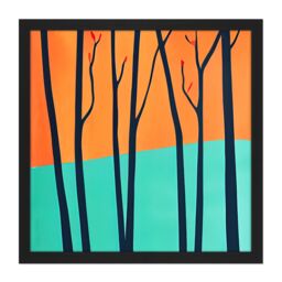 "Artery8 Wall Art Print Trees In Autumn Modern Landscape Turquoise Orange Square Framed Picture 16X16 Inch in Black - Size: W16"" x H16""" - thumbnail 1