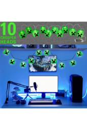 Minecraft Creeper 3D String Lights Fairy LED Decor 2 Modes Battery Operated in Green - thumbnail 2