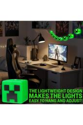 Minecraft Creeper 3D String Lights Fairy LED Decor 2 Modes Battery Operated in Green - thumbnail 5