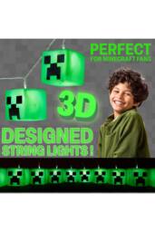 Minecraft Creeper 3D String Lights Fairy LED Decor 2 Modes Battery Operated in Green - thumbnail 3