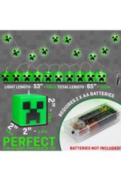 Minecraft Creeper 3D String Lights Fairy LED Decor 2 Modes Battery Operated in Green - thumbnail 6