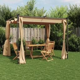 Berkfield Home Gazebo with Curtains 3x3 m Taupe Steel in Beige - thumbnail 2