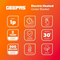 Geepas Electric Heated Under Blanket Double Temperature Control 3 Heat Settings 120x135 cm in White - Size: 120 cm x 150 cm - thumbnail 7