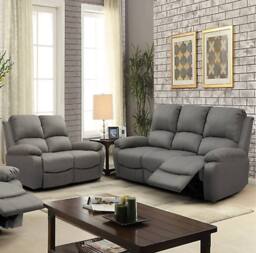 Comfy Living Ltd Luxury Fabric Reclining 3 Seater Sofa 2 Seater Sofa & Chair Set in Light Grey - thumbnail 1