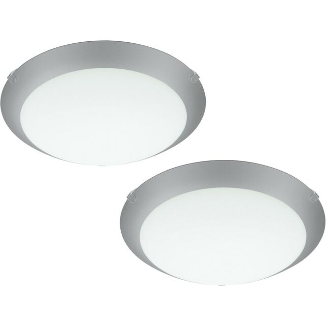 Loops 2 PACK Wall Flush Ceiling Light White Steel White Silver Satin Glass E27 1x60W - image 1