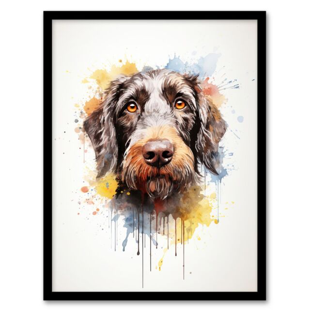 "Artery8 Wall Art Print Wirehaired German Pointer Lovers Gift Watercolour Pet Portrait Painting Artwork Art Framed - Size: W12"" x H16""" - image 1