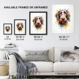 "Artery8 Wall Art Print Wirehaired German Pointer Lovers Gift Watercolour Pet Portrait Painting Artwork Art Framed - Size: W12"" x H16""" - thumbnail 3