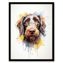 "Artery8 Wall Art Print Wirehaired German Pointer Lovers Gift Watercolour Pet Portrait Painting Artwork Art Framed - Size: W12"" x H16""" - thumbnail 1