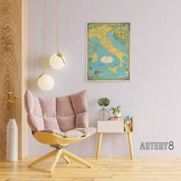 "Artery8 Chase 1944 Pictorial Map Italy Vatican City Canvas Wall Art Print in Blue - Size: W24"" x H32""" - thumbnail 3