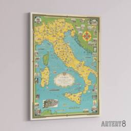 "Artery8 Chase 1944 Pictorial Map Italy Vatican City Canvas Wall Art Print in Blue - Size: W24"" x H32""" - thumbnail 2