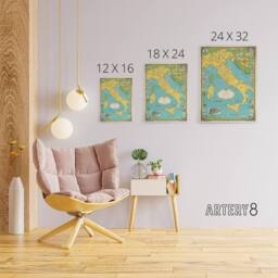 "Artery8 Chase 1944 Pictorial Map Italy Vatican City Canvas Wall Art Print in Blue - Size: W24"" x H32""" - thumbnail 4