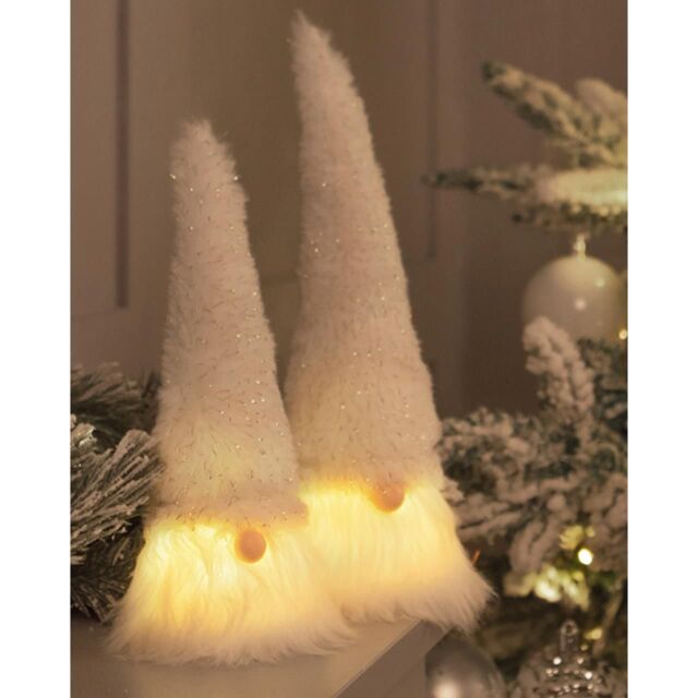 mysmartbuy Set of 2 White Light Up Christmas Gonks - Festive Xmas Faceless Fluffy Bearded Gonk Gnome Decoration with LED Face - H22 & 18cm - image 1