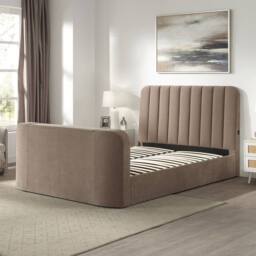 Aspire Cresta Curved Chenille TV Bed with Ottoman Storage in Taupe - Size: Double - thumbnail 5