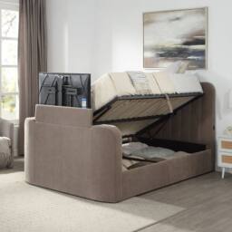 Aspire Cresta Curved Chenille TV Bed with Ottoman Storage in Taupe - Size: Double - thumbnail 3