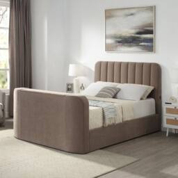 Aspire Cresta Curved Chenille TV Bed with Ottoman Storage in Taupe - Size: Double - thumbnail 2