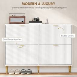 HOMCOM Slim Shoe Storage Cabinet with Flip Drawers for Hallway in White - thumbnail 4