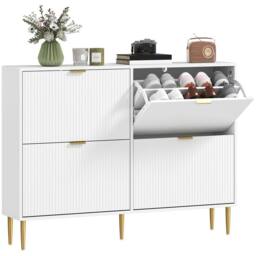 HOMCOM Slim Shoe Storage Cabinet with Flip Drawers for Hallway in White - thumbnail 2