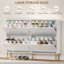 HOMCOM Slim Shoe Storage Cabinet with Flip Drawers for Hallway in White - thumbnail 5