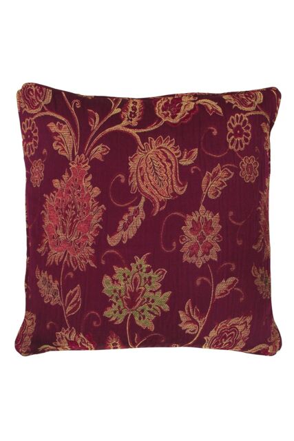 Paoletti Zurich Floral Jacquard Cushion in Burgundy - Size: 45 cm x 45 cm - image 1