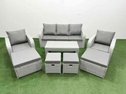 Fimous PE Wicker Rattan Furniture Sofa Set with Coffee Table 3 Seater Sofa in Light Grey - thumbnail 2