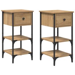 Berkfield Home Bedside Cabinets 2 pcs Artisan Oak 34x36x70 cm Engineered Wood in Beige - Size: 34 x 36 x 70 cm - thumbnail 2