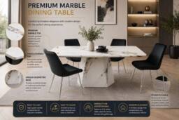 Stratus Interiors Capri White Marble Effect Dining Table with Robust Pedestal Base - Size: 160 cm x 90 cm - thumbnail 2