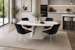 Stratus Interiors Capri White Marble Effect Dining Table with Robust Pedestal Base - Size: 160 cm x 90 cm - thumbnail 1