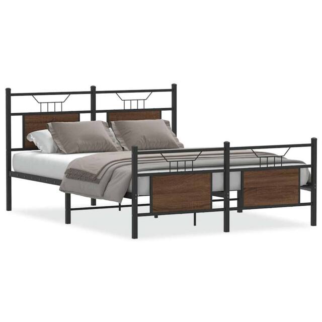 Berkfield Home Bed Frame without Mattress Brown Oak 140x190 cm Engineered Wood - image 1