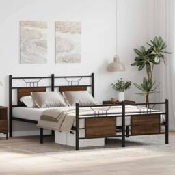 Berkfield Home Bed Frame without Mattress Brown Oak 140x190 cm Engineered Wood - thumbnail 5