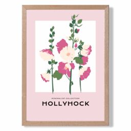 ARTZE Pink Hollyhock Flower Market Boho Framed Print SIZE: A2 with Oak Frame - Size: A3 - thumbnail 1