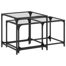 Berkfield Home Nesting Coffee Tables 2 pcs with Transparent Glass Top Steel in Black - thumbnail 2