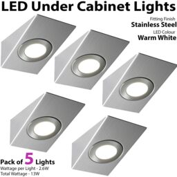 Loops 5x BRUSHED NICKEL Wedge Surface Under Cabinet Kitchen Light & Driver Kit - Warm White LED in Metallics - thumbnail 3