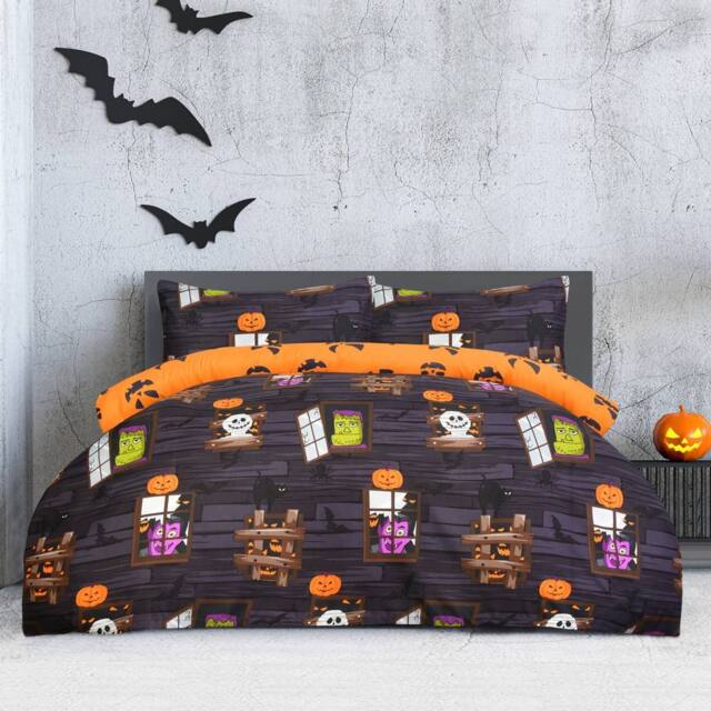 Smart Living Luxury Soft Reversible Haunted House Duvet Cover & Pillowcases in Charcoal - Size: Single - image 1