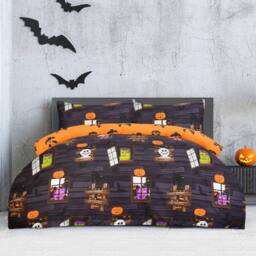 Smart Living Luxury Soft Reversible Haunted House Duvet Cover & Pillowcases in Charcoal - Size: Single - thumbnail 1