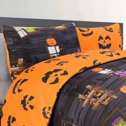 Smart Living Luxury Soft Reversible Haunted House Duvet Cover & Pillowcases in Charcoal - Size: Single - thumbnail 3