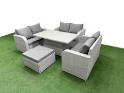 Fimous 7 Seater PE Wicker Rattan Furniture Sofa Sets with Adjustable Lifting Dining or Coffee Table 2 Seater Love Sofa Big Footstool Light Grey - thumbnail 2