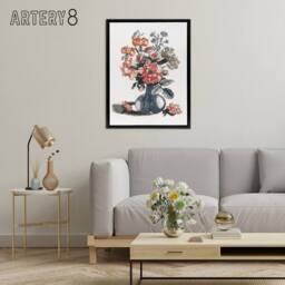 "Artery8 Flower Bouquet in a Vase Still Life Teyler Black Framed Canvas Art in White - Size: W12"" x H16""" - thumbnail 3