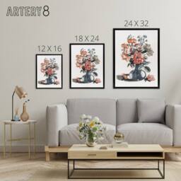 "Artery8 Flower Bouquet in a Vase Still Life Teyler Black Framed Canvas Art in White - Size: W12"" x H16""" - thumbnail 4