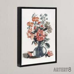 "Artery8 Flower Bouquet in a Vase Still Life Teyler Black Framed Canvas Art in White - Size: W12"" x H16""" - thumbnail 2