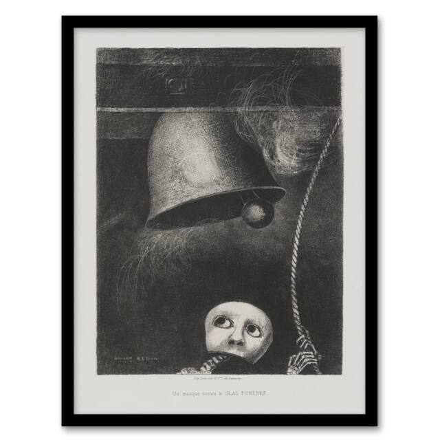 Artery8 A Mask Tolls The Funeral Knell Redon Vintage Framed Wall Art Print in Grey - Size: A4 - image 1