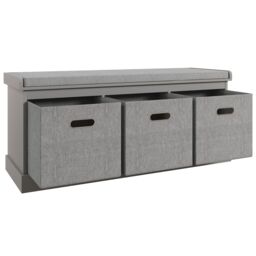 HOMCOM Shoe Bench with 3 Fabric Baskets, Shoe Storage Bench with Seat Cushion, Shoe Cabinet for Entryway, Hallway, Living Room, Bedroom in Grey - thumbnail 2