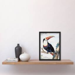 Artery8 Aert Schouman Framed Wall Art Print Red Billed Toucan Bird Painting in White - Size: A4 - thumbnail 2