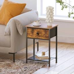 FORGEVIO Bedside Table Set of 2, Small Side Table with Fabric Drawer in Brown - thumbnail 6